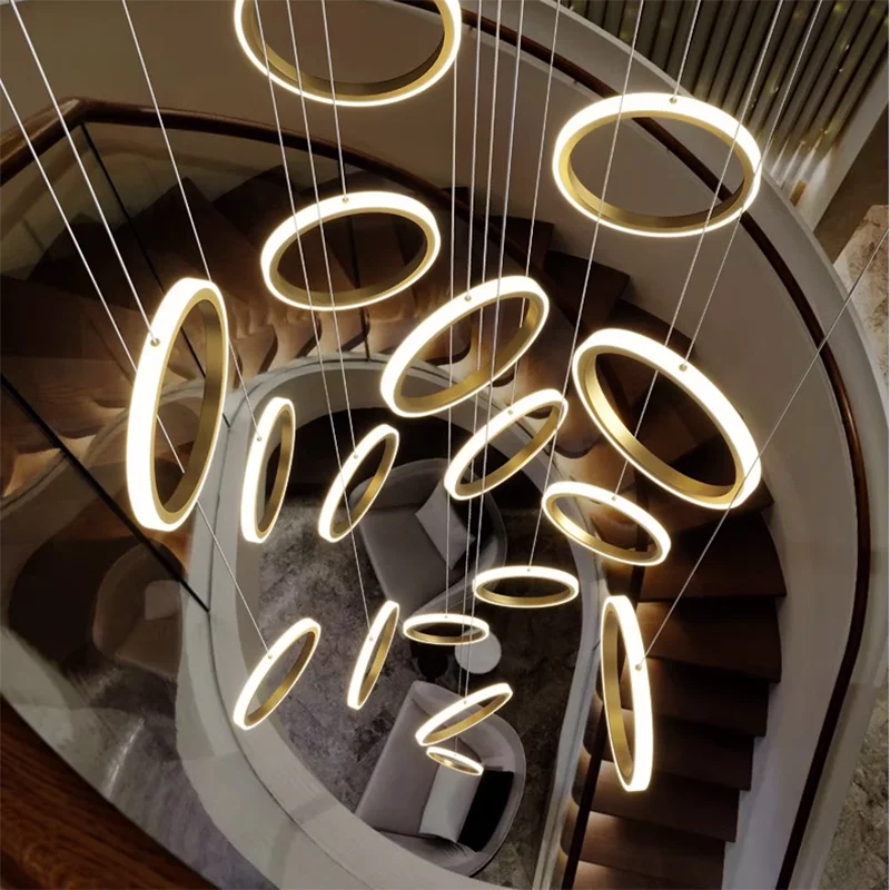 Aluminium Chandeliers Modern Duplex Loft Ceiling Chandeliers Living Room Lighting Suspension Design Led Staircase Pendant Lamp