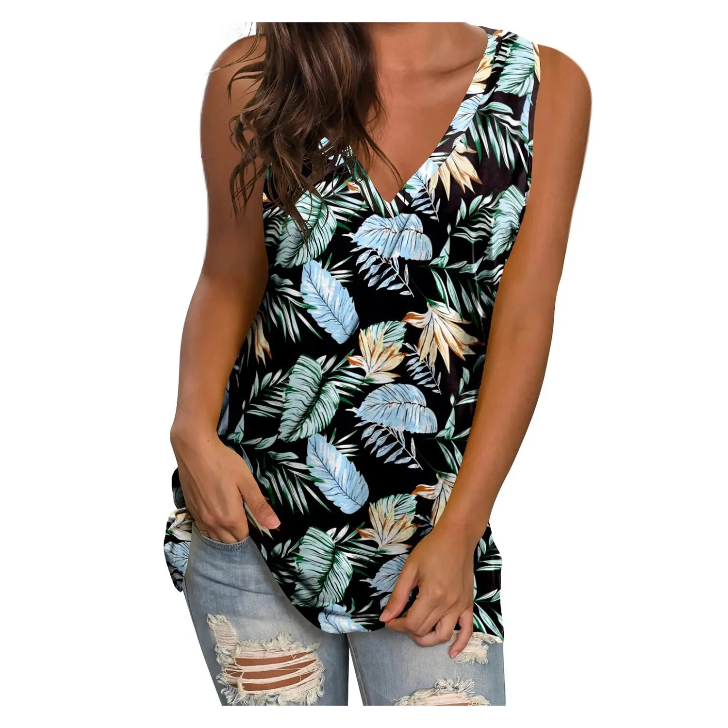 Flower Leaf 3D Printed Tank Tops Women\'s Casual Fashion Floral Streetwear Sleeveless V-Neck Vest Female Camisole Woman Clothing