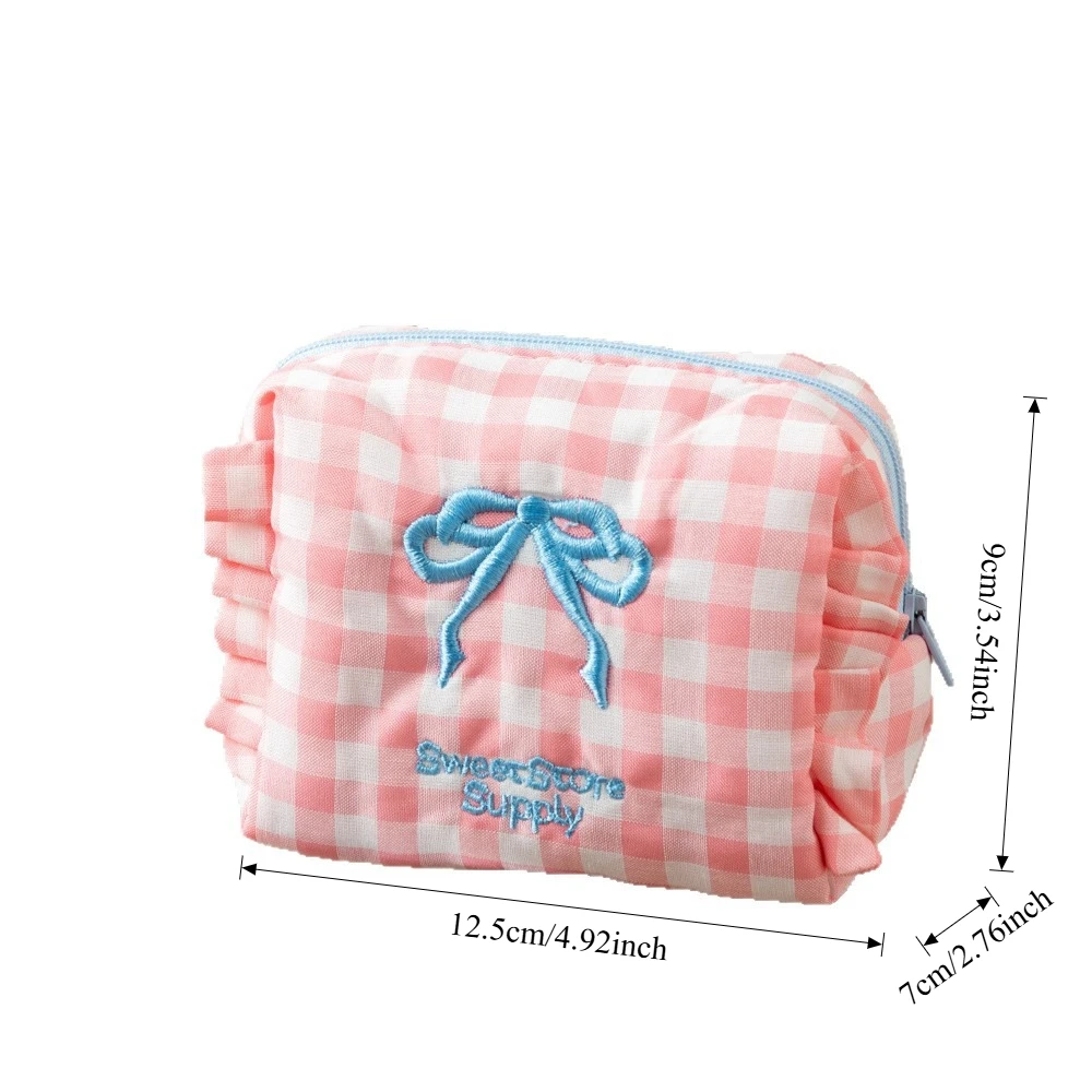 لطيف فتاة صغيرة الحلو نمط تكدرت ماكياج Trousse Maquillage مقسم حقيبة الحقيبة Kawaii حقيبة مستحضرات التجميل منقوشة القوس حقيبة مستحضرات تجميل #5