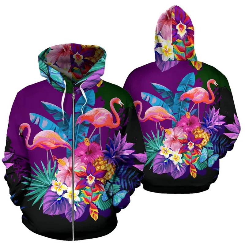 Flamingo 3D Printing Autumn Zip Up Hoodies Men Personality Fashion Hoodie Oversized Sports Women Zipper Hoodies Kids Clothing