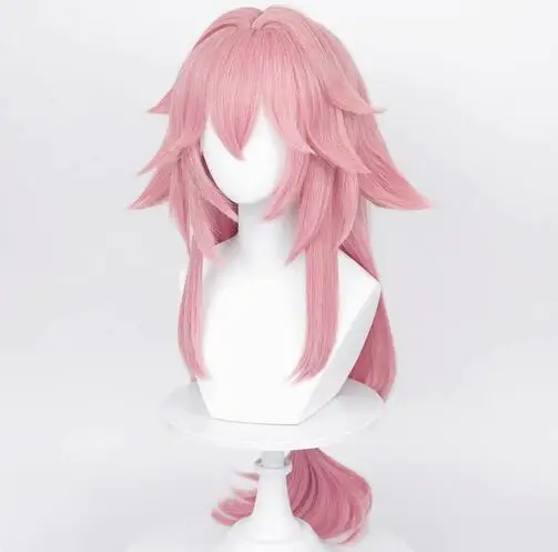 Alacos Pink Yae Miko Wig for Women Girls, Anime Long Spicky Yae Miko Cosplay Wigs for GI Roles, Heat Resistant Pink Long Hair Wi