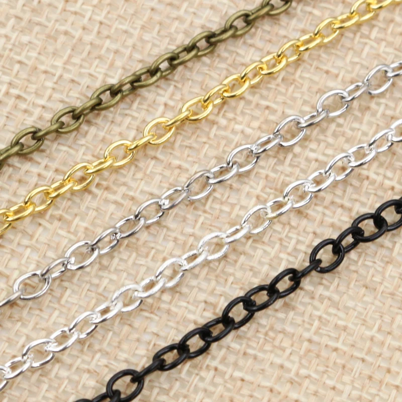 5 metrów/partia 3x2mm 4x3mm 5 kolory Plated krzyż nie spawane żelaza łańcuchy kablowe naszyjnik DIY biżuteria dokonywanie ustalenia akcesoria