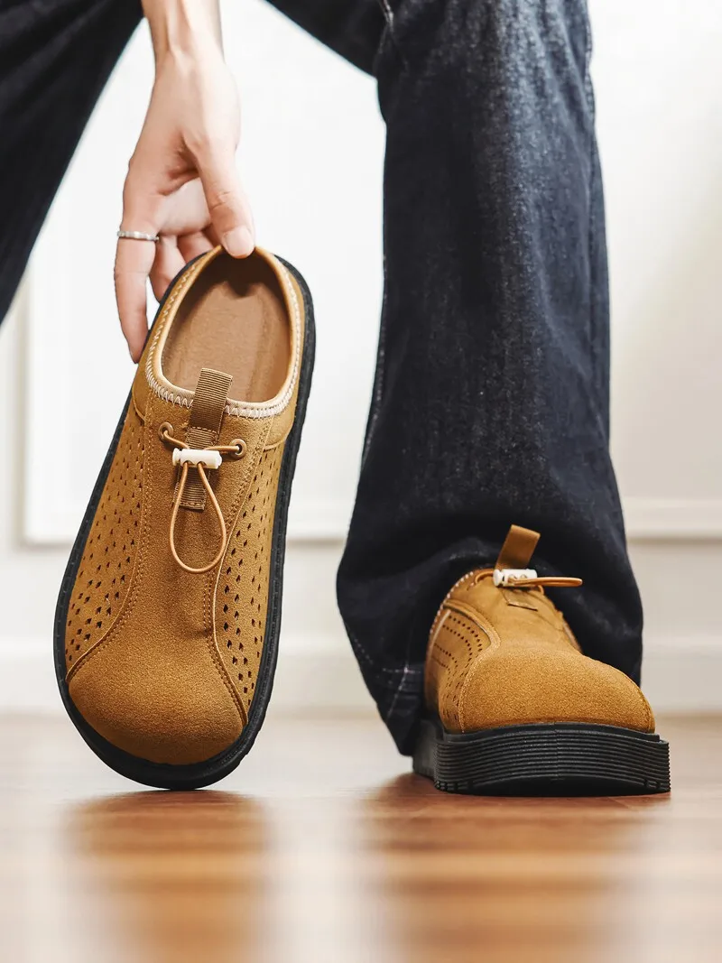 Men's Casual Breathable Anti-slip Large Head Slip-on Shoes Fashionable Bean Bean Shoes Summer Outdoor Leisure Shoes round Toe