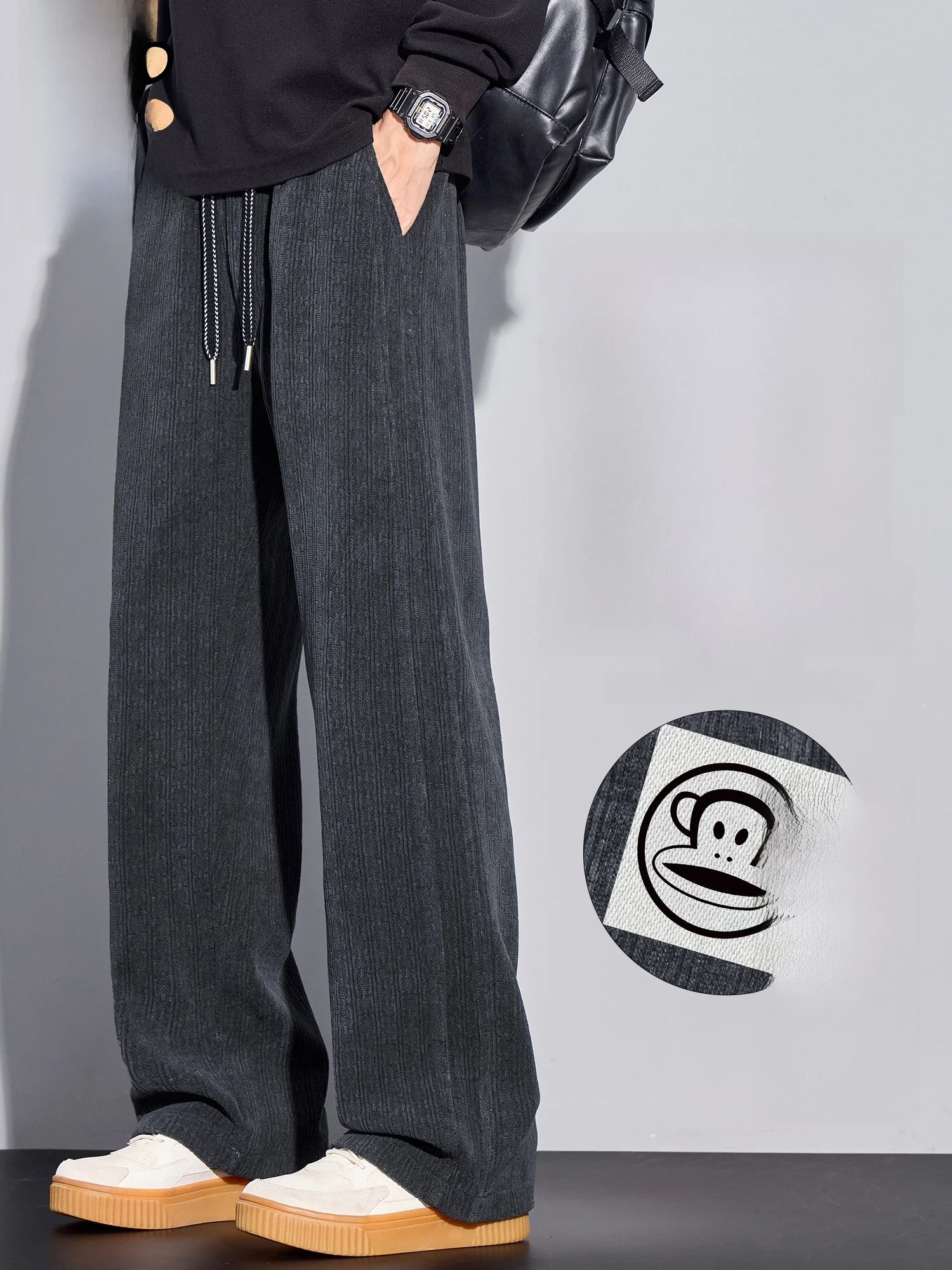 

Зимние утепленные брюки PaulFrank с флисовой подкладкой, свободные прямые повседневные брюки для мужчин, в американском ретро-стиле, для отдыха