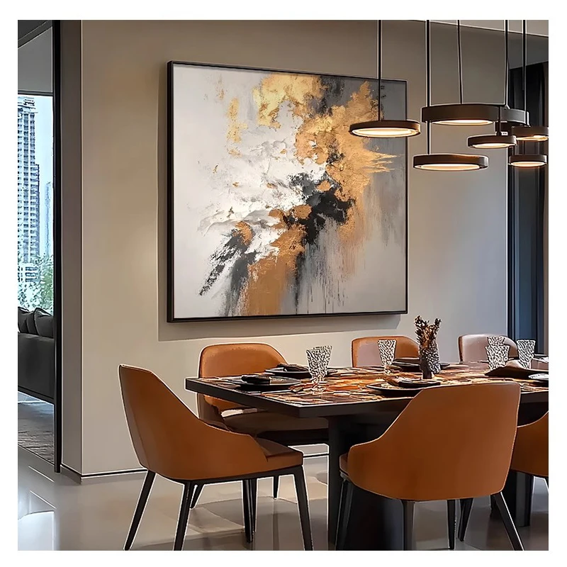 Abstract Decorative Oil Painting - Gold Foil Texture, Handcrafted Sandstone | Hanging Wall Art For Living Room & Restaurant