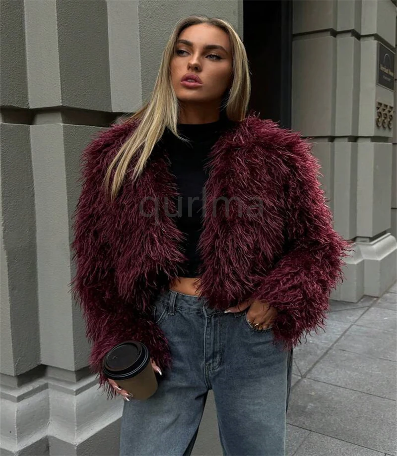 Abrigo de piel de zorro falso esponjoso para mujer, abrigo de lana mongol de imitación de manga larga holgado de lujo para invierno, abrigo exterior para mujer 2025