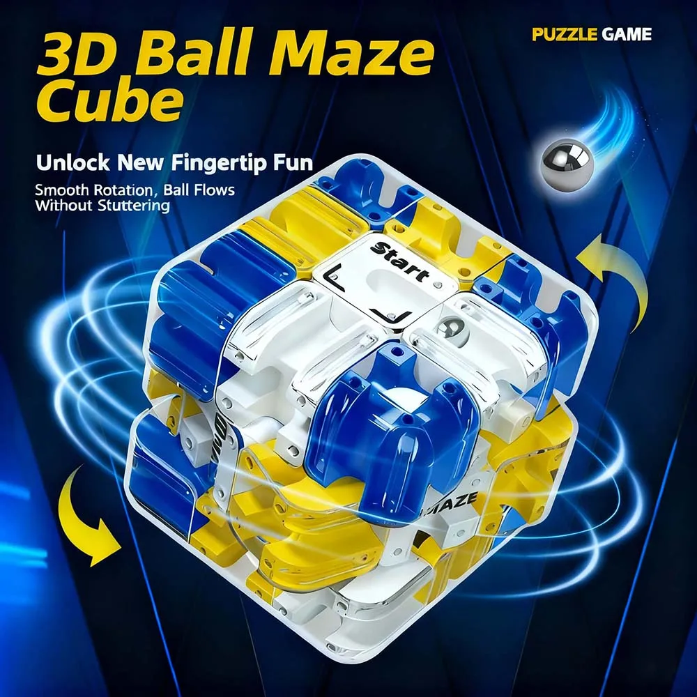 3D Puzzle Ball-Rolling Magic Cube Maze Children Labyrinth Fidgeting Toy Logical Thinking Stress Relief Educational Birthday Gift