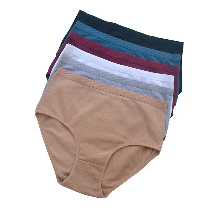 6pcs Cotton Women Panties Lady Plus Size Underwear High Waist Briefs Breathable Solid Color Female Lingerie Shorts