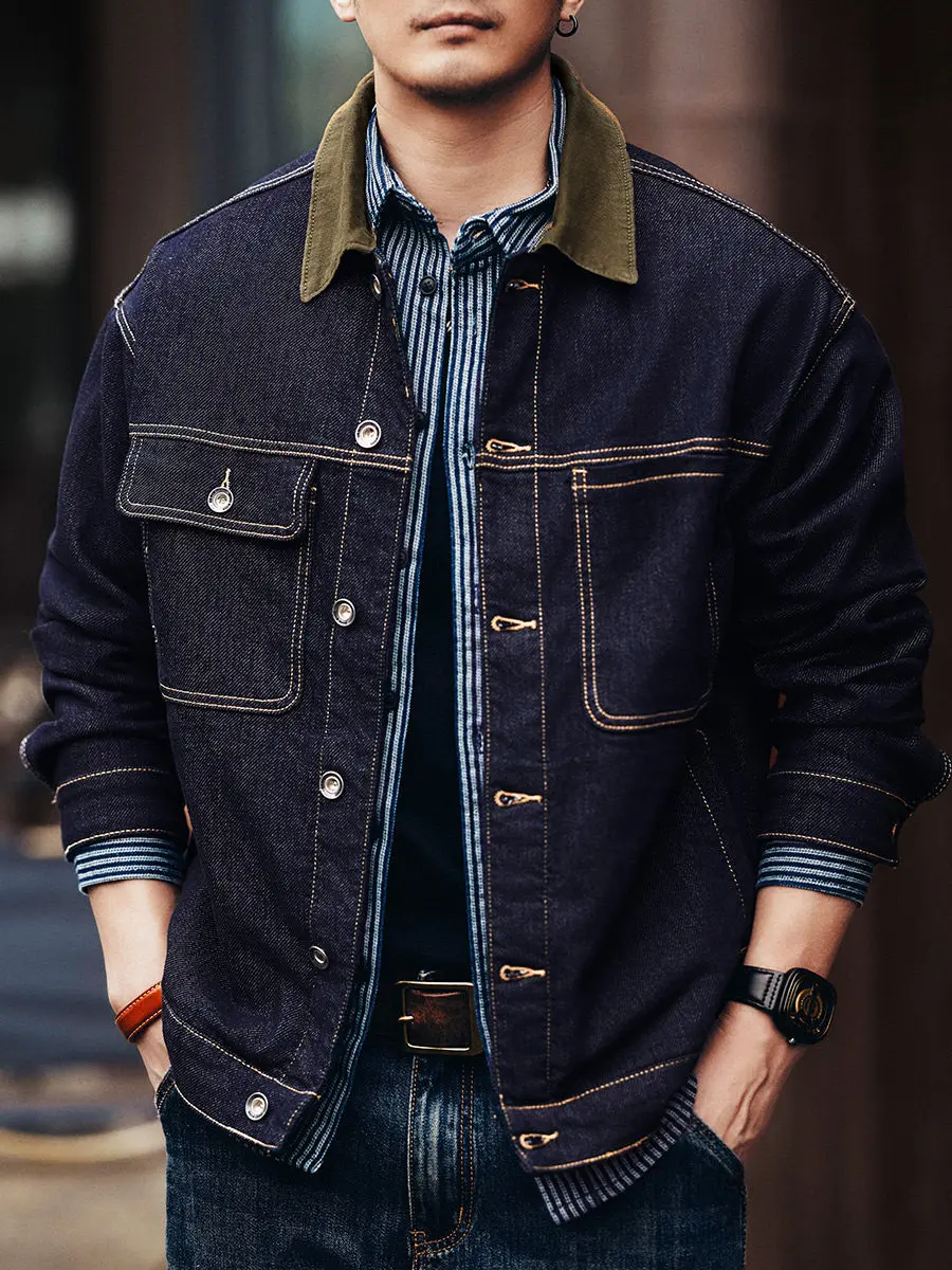 

American High-End Active Dyeing Denim Jaet Loose Fit Retro Sle Men's Workwear Jaet Cotton Blend Long Sve Button Closure