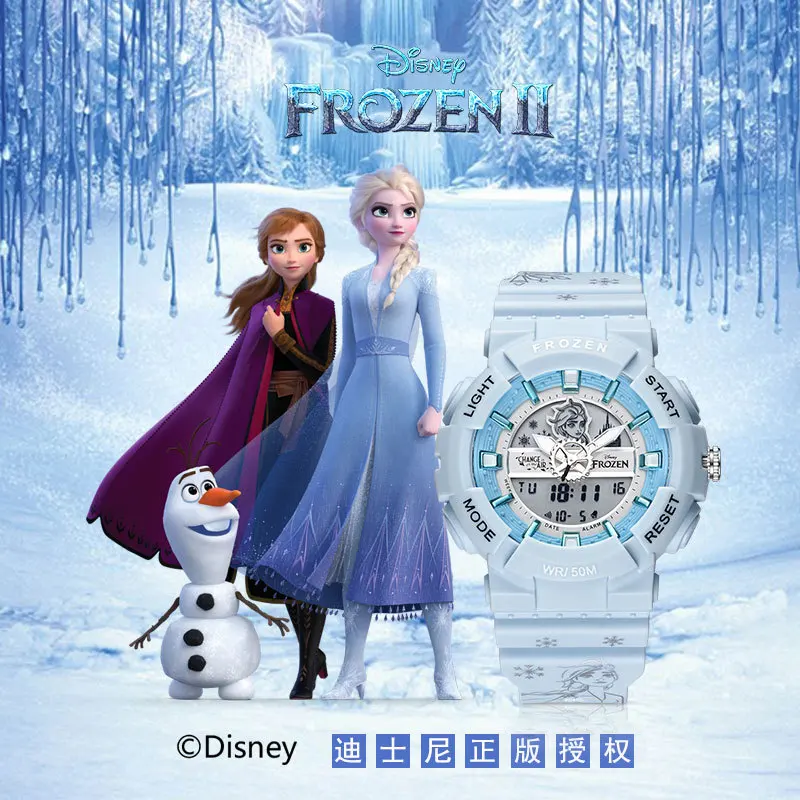

Оригинальные наручные часы Disney, Принцесса Эльза, с подсветкой, двойным дисплеем, водонепроницаемые, с календарем, для девочек-школьниц, электронные.