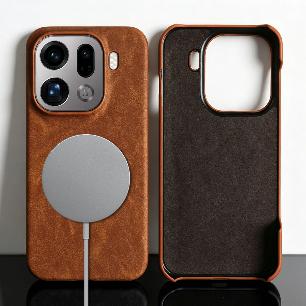 For Magsafe Skin Leather Phone Case for OPPO Find X9 Ultra Pro X7 X8 Ultra X6 Pro Case Magnetic Back Cover X8Ultra X9Ultra X9Pro