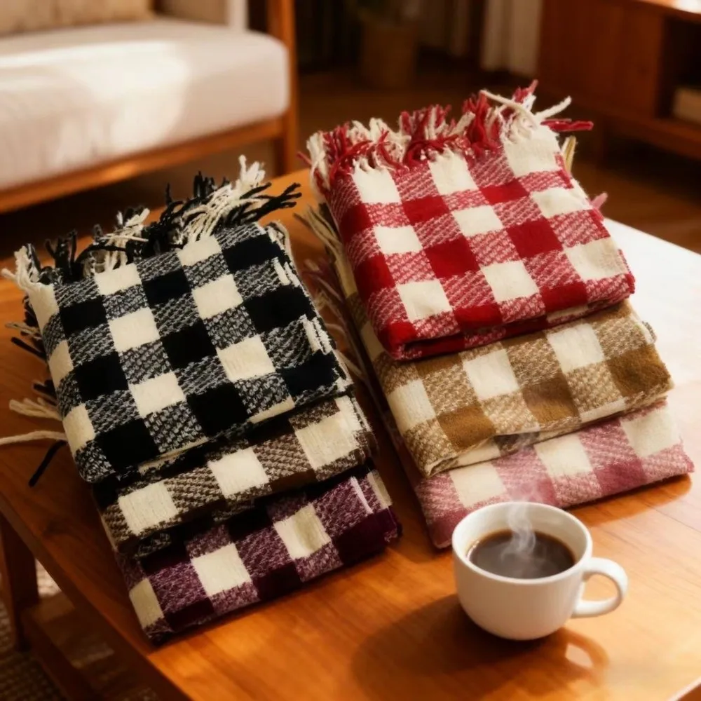 

Элегантный клетчатый шерстяной шарф с кисточками, холодостойкий утолщенный зимний кашемировый шарф, длинные женские кашемировые шарфы в корейском стиле, женская шаль