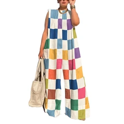 Uoozee-monos de pierna ancha a cuadros para mujer, traje informal holgado sin mangas, Color de contraste, moda de verano, novedad de 2024