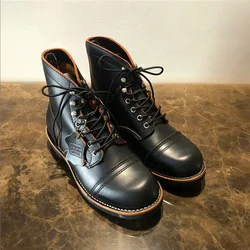 Genuine Leather Quality New Men Casual Shoes Goodyear Welding Luxury Designer British  Ankle Boots Wine Motorcycle Boots