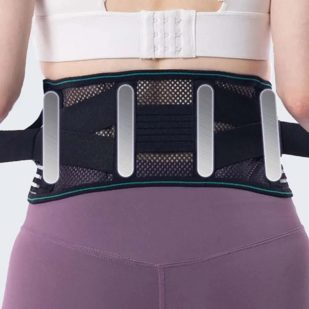 Verstellbare Rückenstütze mit 4 Stahlstreben, Atmungsaktiver Lendenwirbelstützgürtel, Kompressions-Stabilisierungs-Fitness-Taillenschutz – Detail 3