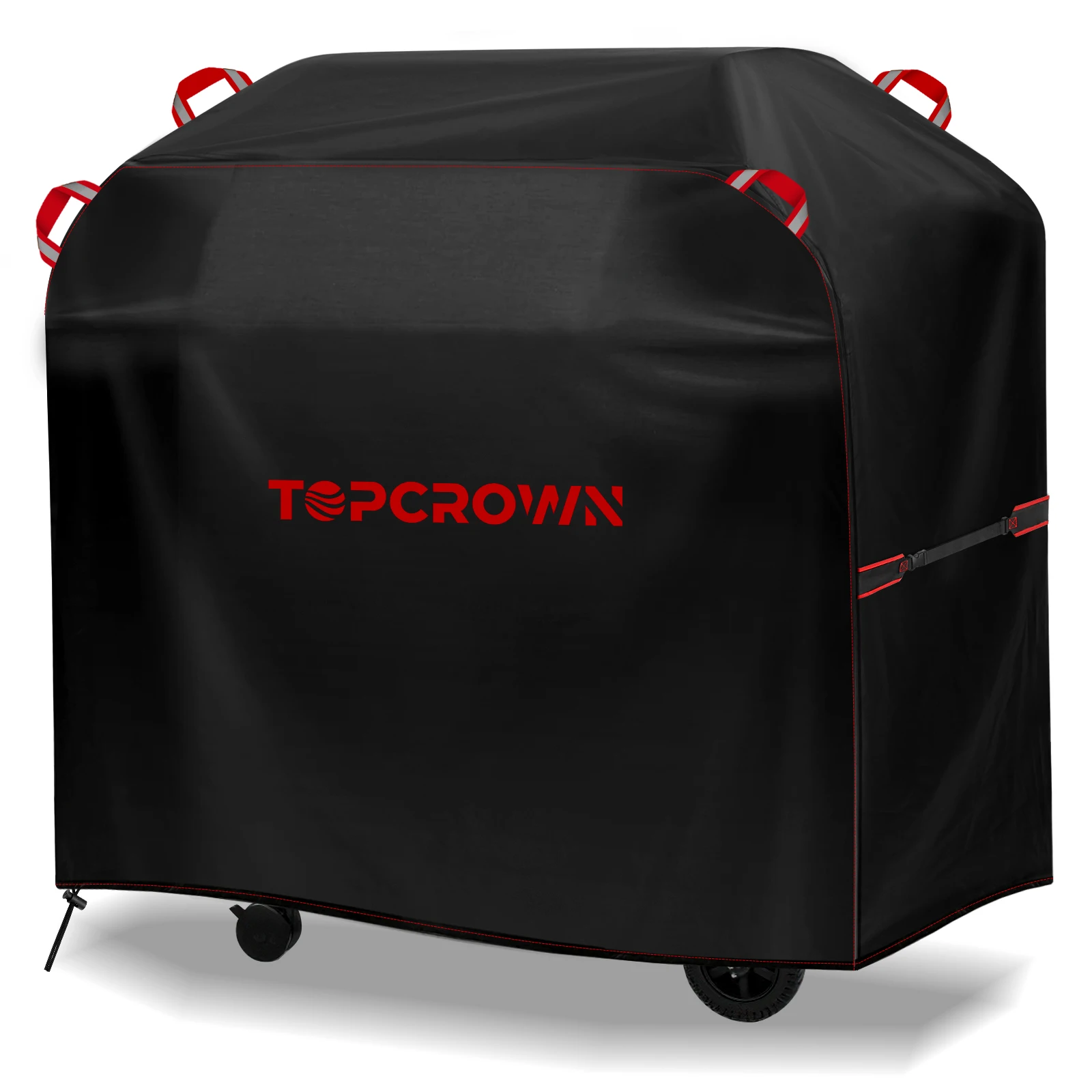 [Tc-420D Red Line Bbq Cover] Topcrown Outdoor Barbecue Grill Cover, Uv-Resistant 420D Oxford Cloth Material, Windproof Design with Adjustable Straps, Compatible with Brands Such as Char-Broil/Nexgi.