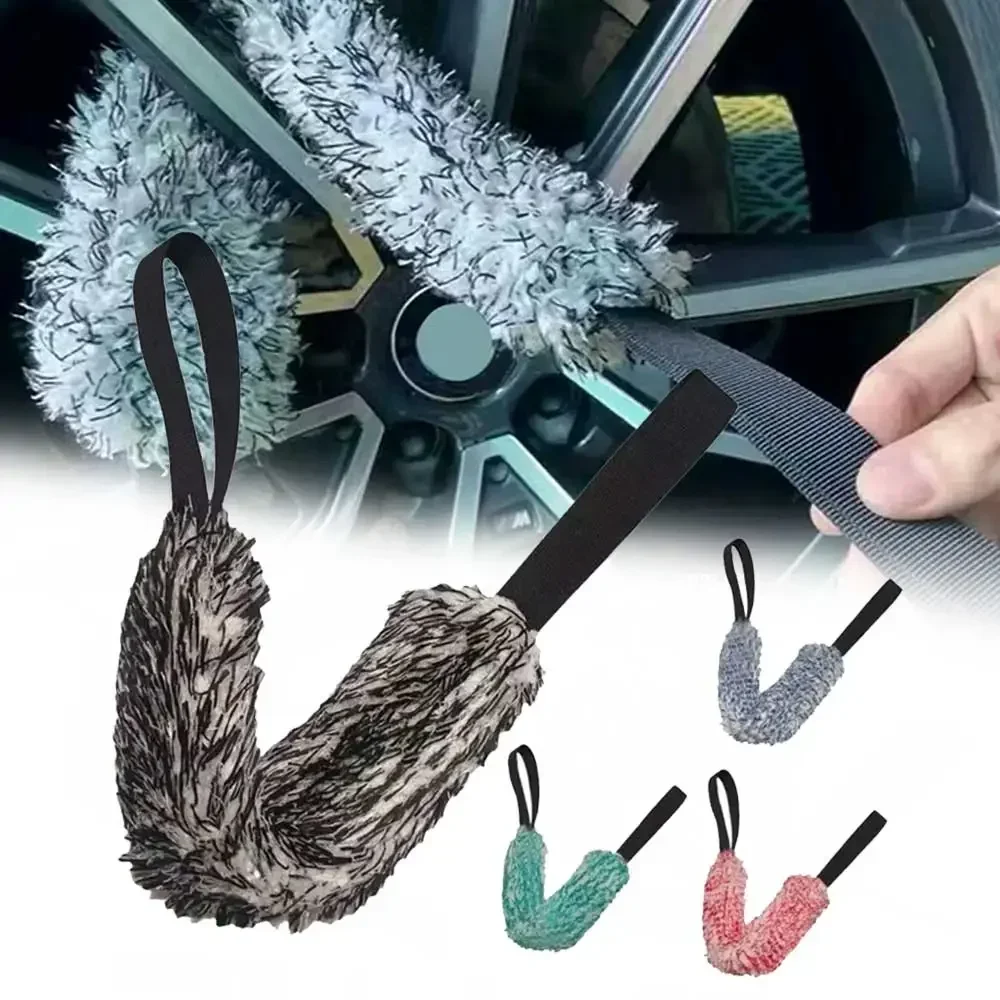 

1pc Car Tire Double-sided Long Belt Cleaning Towel Microfiber Coral Plush Pull Belt Detail Brush Tool Car Wheel Wash Towel Brush