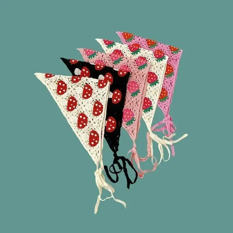 Korean Sweet Strawberry Crochet Triangle Headband Women Spring Summer Travel Photo Bandana Towel Hair Accessories
