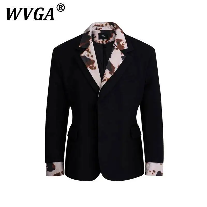 

WVGA Spring Autumn New Man Tide Pattern Fake Two-Piece Trendy Long Sleeve Blazer Niche Chic Casual Straight Suit Pants Ins W9177