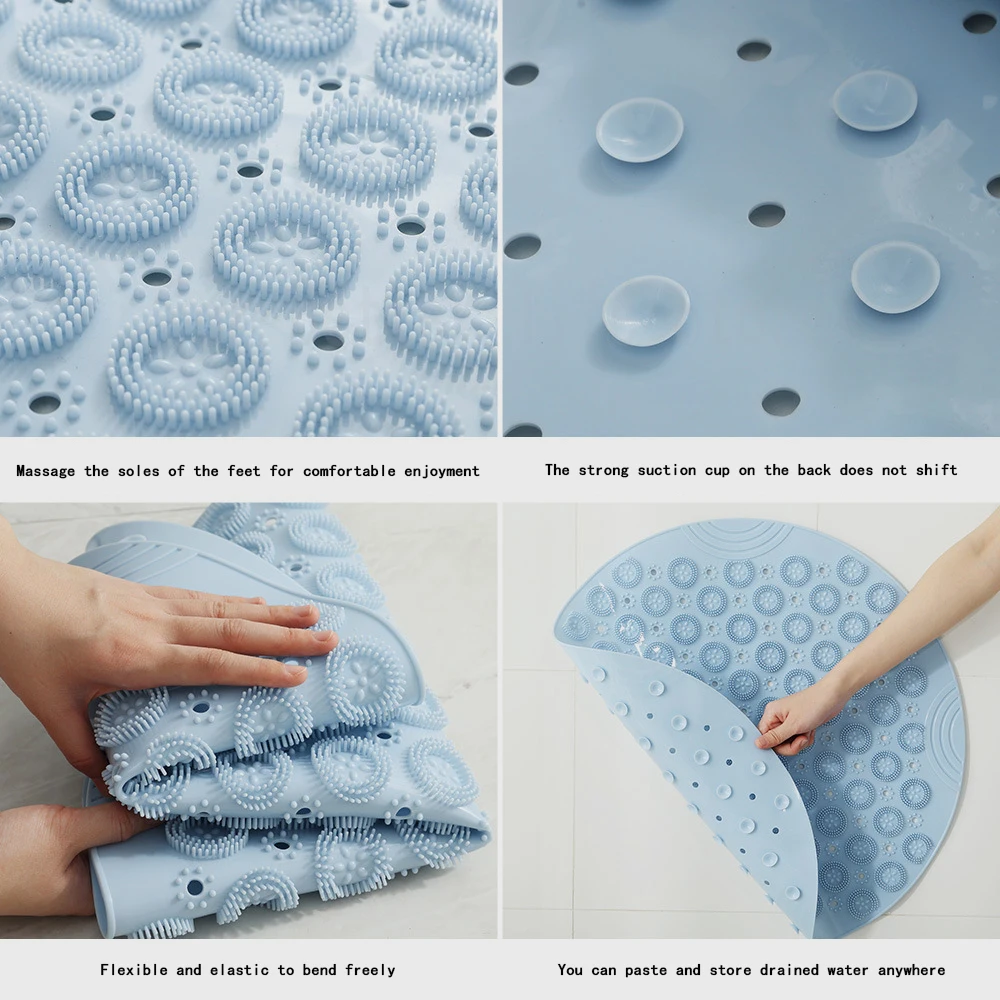 Bathroom Mat Anti-slip Round PVC Foot mat Sucker with Drain Hole Silicone Bathing Rugs Foot Massage Pad Bathtub Soft Shower Mats