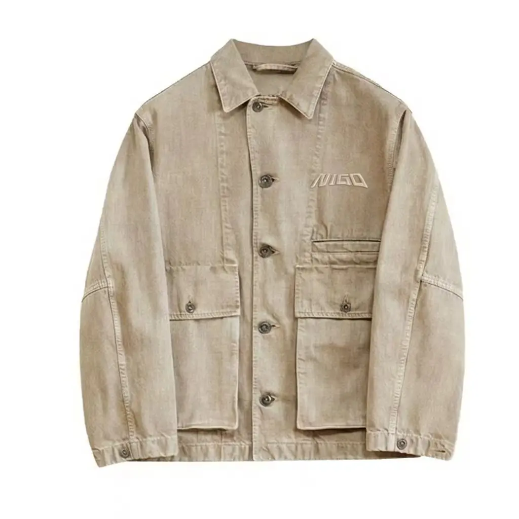 

NIGO Men's Beige Collared Multi Jacket Autumn Spring Cotton Twill High Comfort Casual Daily Streetwear Commuting #NIGO9546Z
