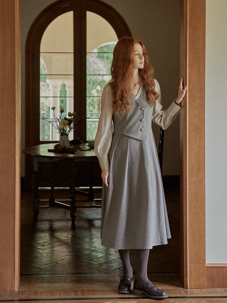 C.PAIA لطيف موكا ريترو وهمية قطعتين الدكتور عالية الخصر ألف خط تنورة طويلة Sve فقاعة Sve البوليستر دنة المرأة الدكتور