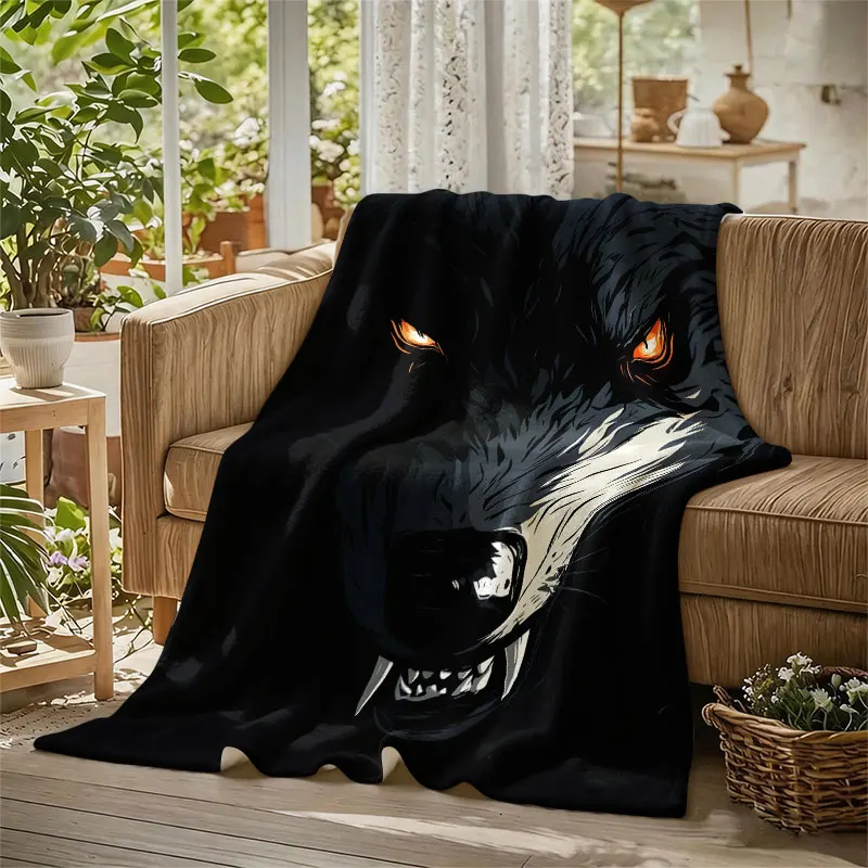 Wolf Eyes Orange Dark Flannel Blanket Perfect for Sofa Office Bed Travel Sleep Read Relax Camping Four Season Use