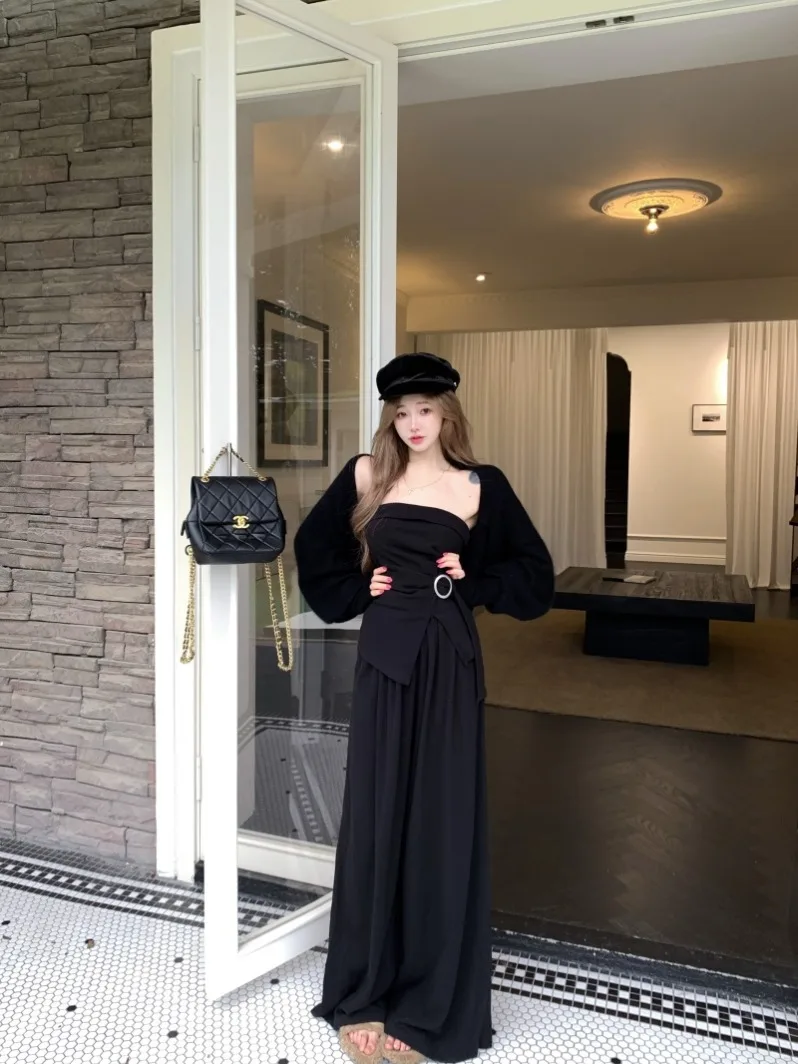 

Faionable Slimming Women's Set Irregular Lazy Sle Cardigan Waist Cinched Tube Top 2026 Trendy Clete New Arrival