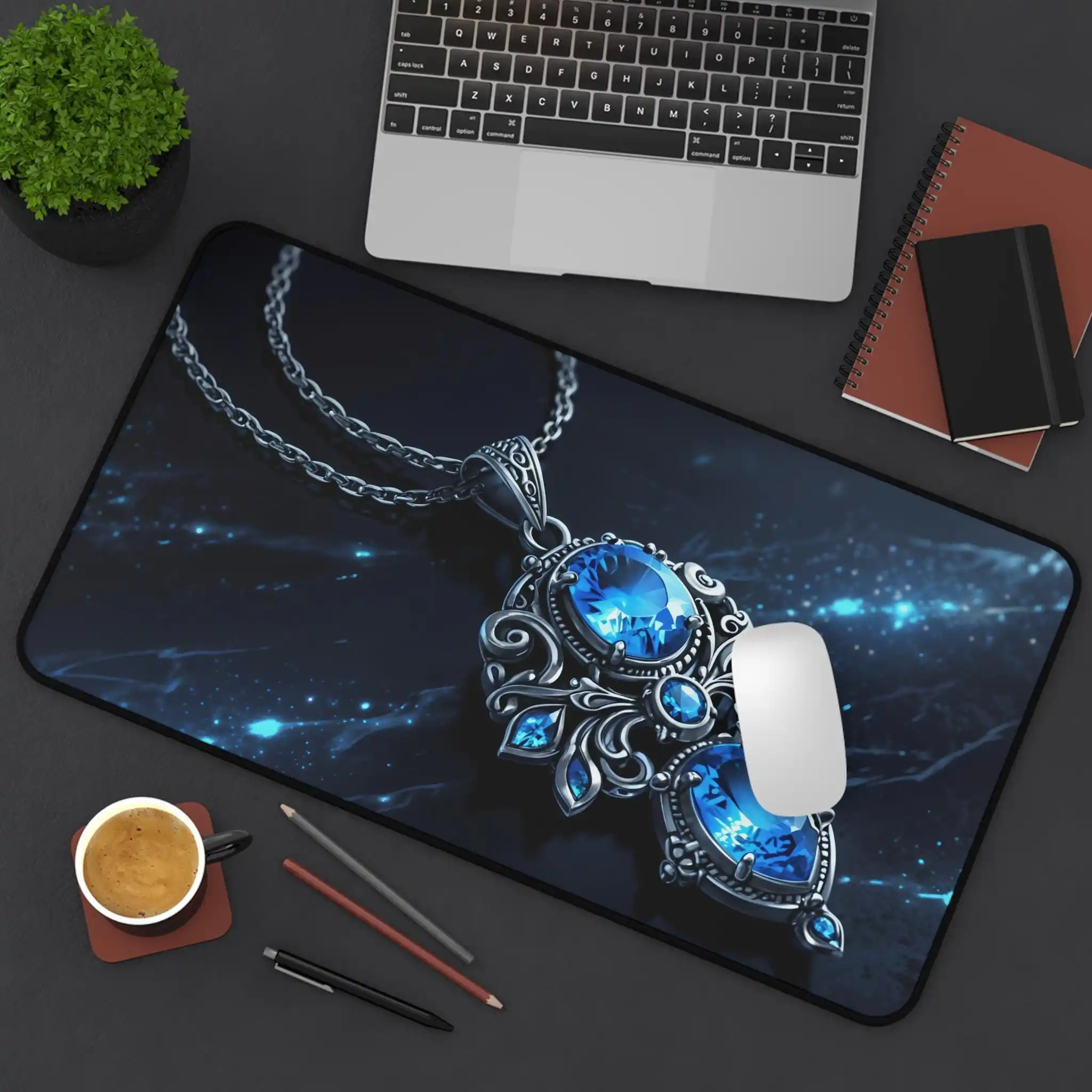 Elegant Universe Gemstone Theme Decorative Table Mat, Gem Gamer Desktop Decoration Lovers Gift, Non-Slip Waterproof Mouse Pad