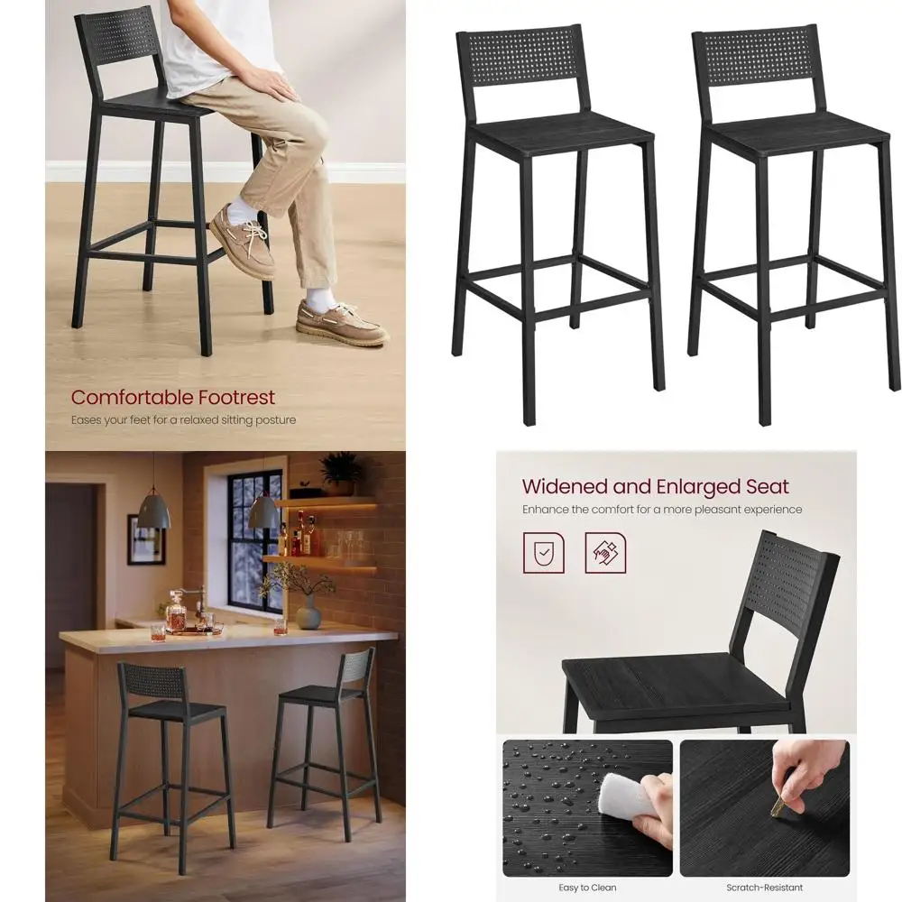 

Pair of Industrial-Style Bar Stools in Charcoal Gray and Black for Kitchen and Dining Area, Set of 2 ULBC070B22