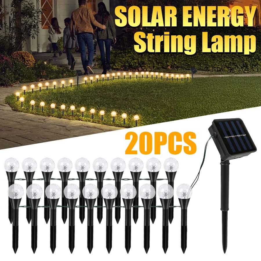

F5 20 in 1 LED Solar String Light 8 Modes Waterproof Garden and Courtyard Lighting for Festive Parties Weddings Decorative Lamp