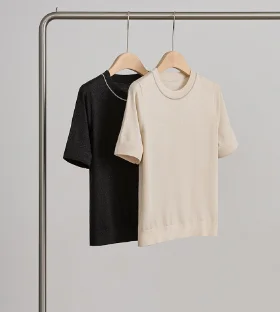 

T-shirt for Women 2024 New Spring Summer Silk O-neck Solid Color Casual Short Sleeve Top
