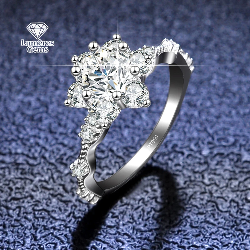 

LumièRe Gems Platinum PT950 Sunflower 3-Carat Moissanite Engagement Ring Certified Wedding Ring Set for Men And Women