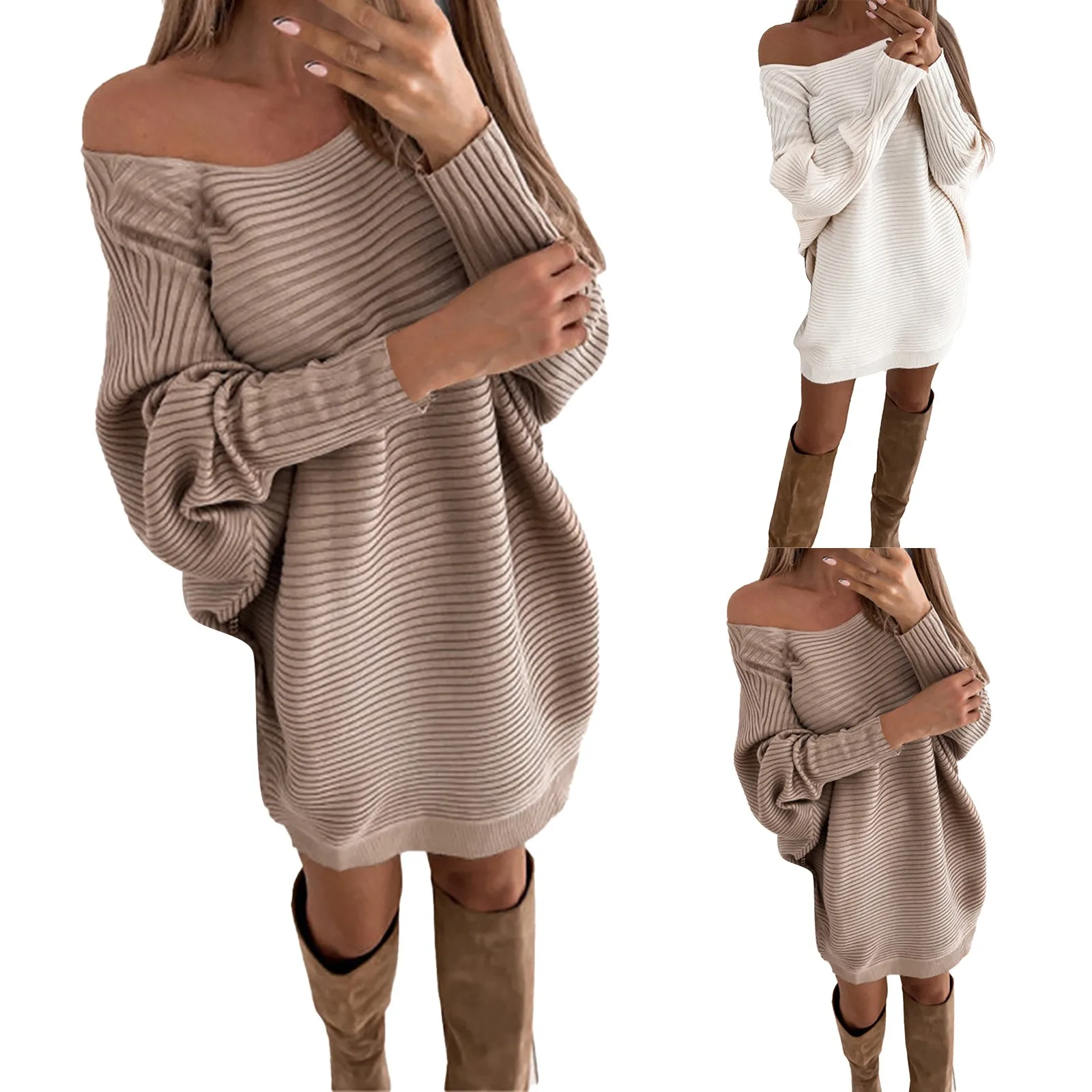 Sweet Winter Dress Anti-Shrink Sweater Dress Elastic Keep Warm Diagonal Neck Casual Long Sleeve Bodycon Mini Sweater Dress