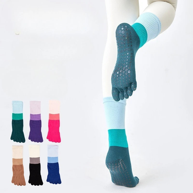 

1Pairs Women Yoga Socks Silicone Non-Slip Soft Cotton Anti-Slip Pilates Sock Ballet Dance Ladies Fitness Sports Five-Finger Sock