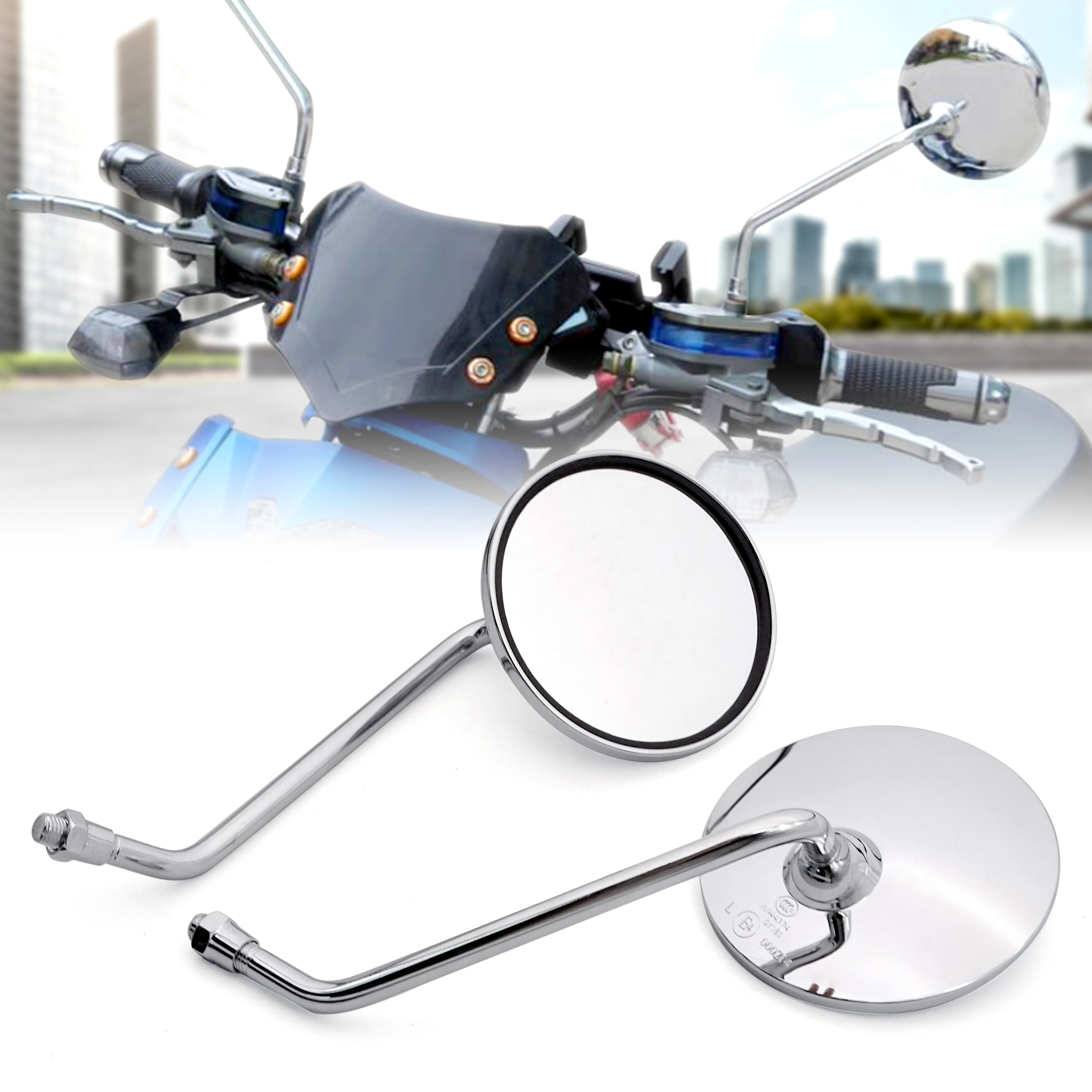 Universal 10mm Motorcycle Rearview Mirrors Scooter Chrome Round Side Mirror For Suzuki GN 125 Yamaha Jog BWS BWS 100 125 Vino