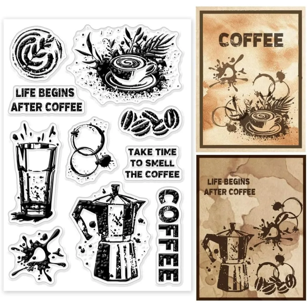 Coffee Clear Stamp Splash Coffee Cup Transparent Stamps Coffee Tags Silicone Clear Stamp Seals for DIY Scrapbooking Photo Album