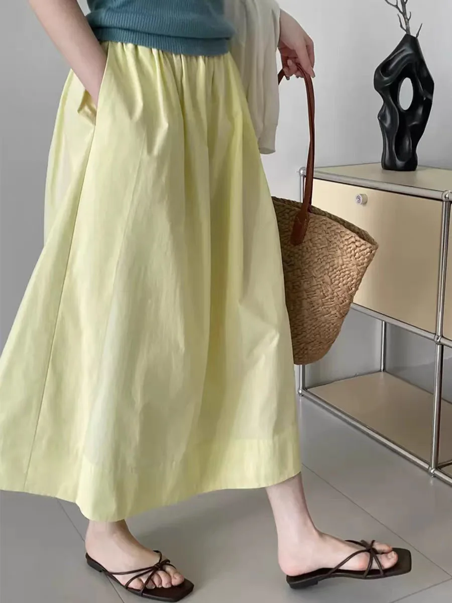 plus Size Cotton Linen Long Skirt with Elastic Waist Flared Hem Vintage Chinese Fashion Spring Casual Maxi Skirts for Women