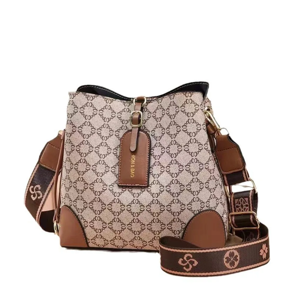 

Versatile Check Pattern Women's Handbags Large Capacity with 3 Shoulder Straps Shoulder Bag Retro PU Bucket Bag