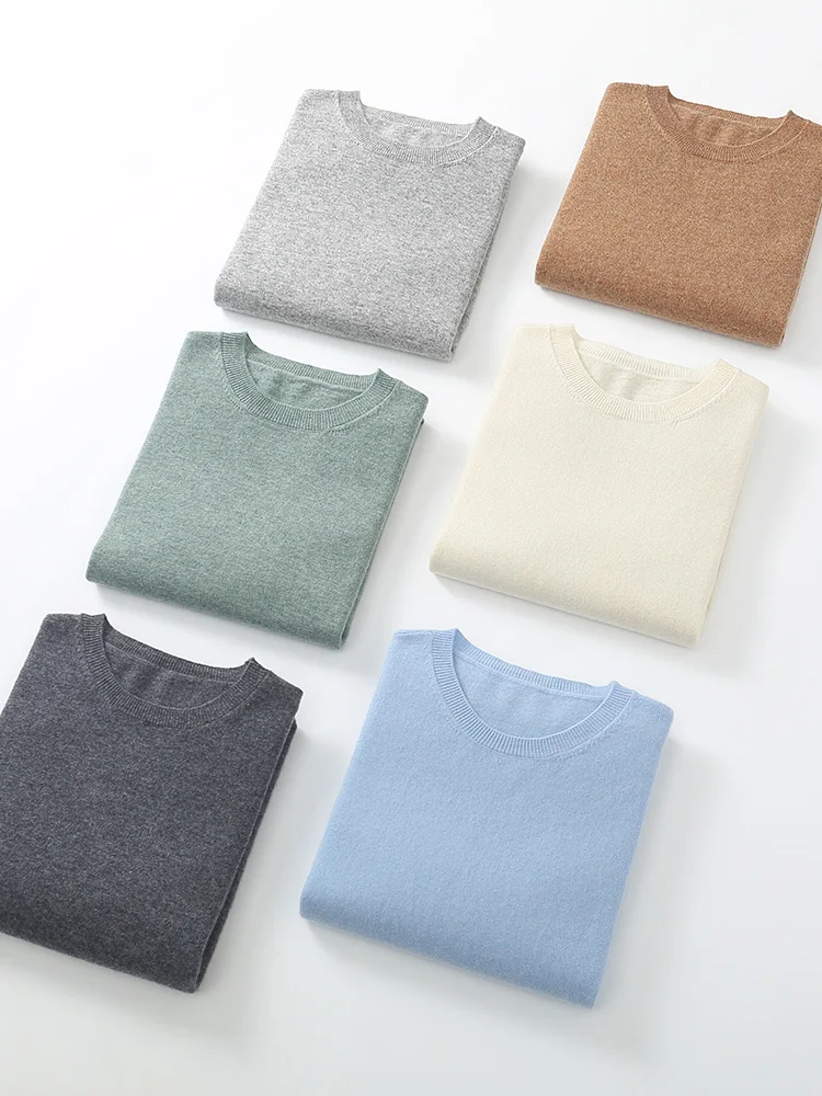 

Men Pure Wool T-shirt Sweater Pullover O-neck Spring Summer Short Sleeve Basic Cashmere 100% Merino Wool Knit Smart Casual Tops