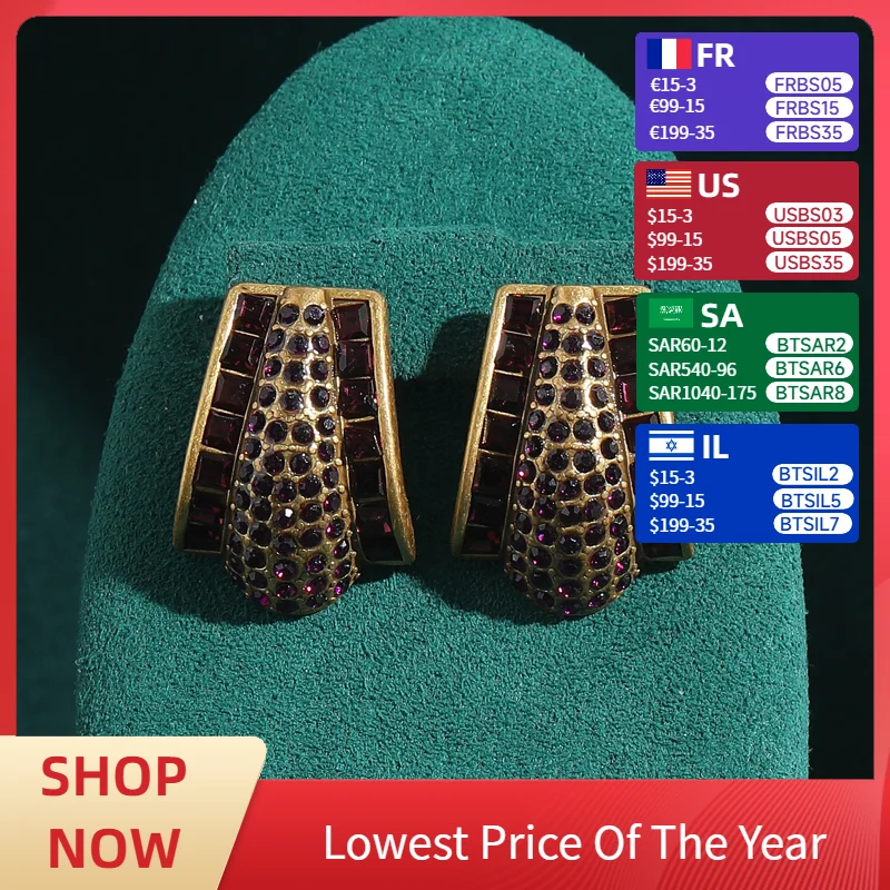 

Vintage Jewelry Cubic Zirconia Stud Purple Earrings Korean Style Stone Rhinestones Antique Women'S Accessories Fashion New Item