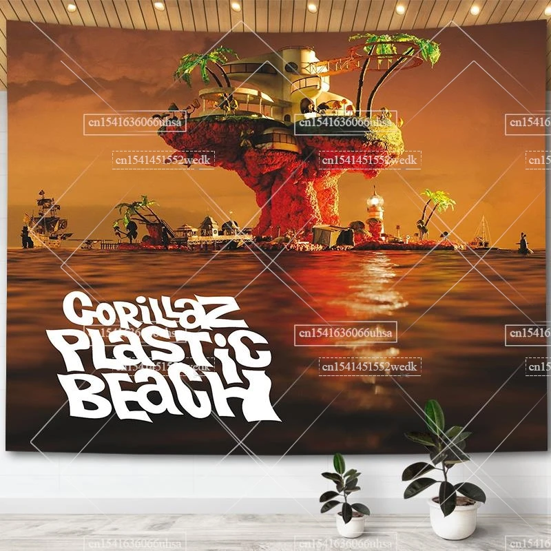 Gorillaz Demon Days Album Cover Art Posters Hippie Hip Pop Tapestry Wall Hanging Aesthetic Room Decoration Tapestrys Home Carpet