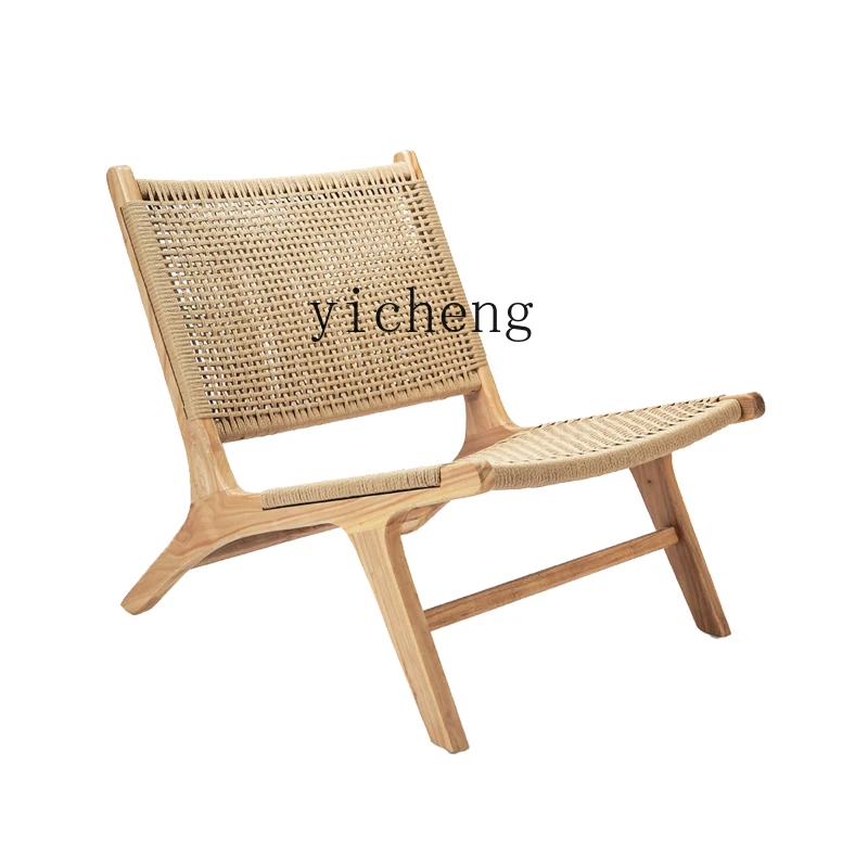 Zc Solid Wood Vintage Rope Single Sofa Lying Japanese-Style Balcony Simple Leisure Chair