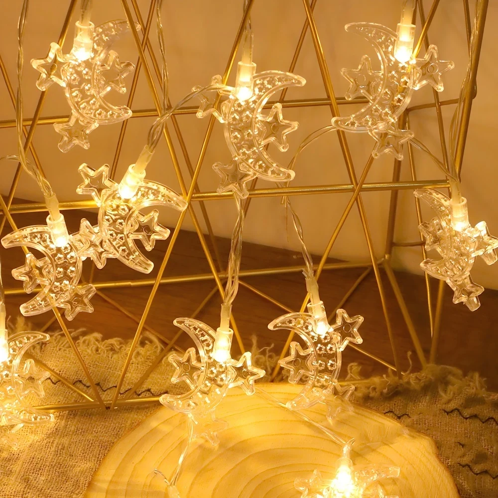 1 guirnalda de luces LED de tres estrellas y Luna, 59,06/118 pulgadas, para Ramadán, decoración del hogar, dormitorio, fiesta, festival islámico