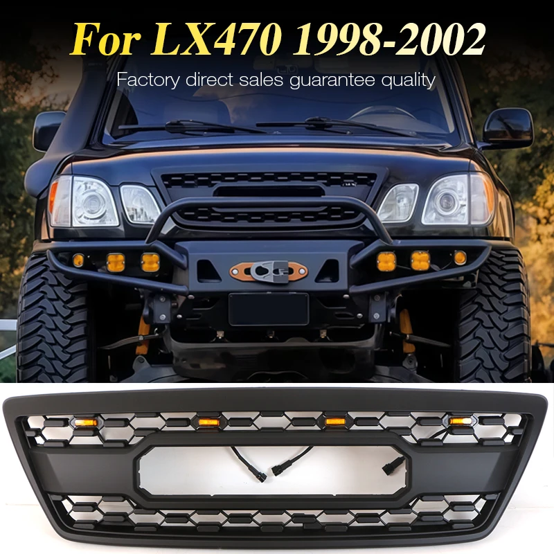 

Front Grille Fits For 1998-2002 Lexus LX470 Upper Black Grill With LED Lights