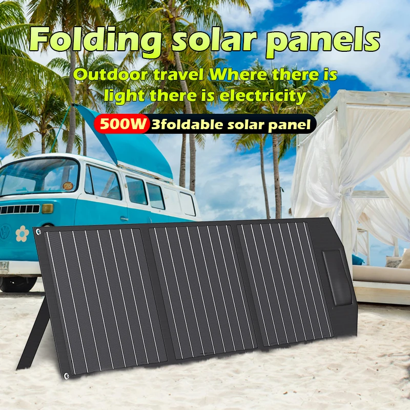 500W Folding Solar Panel USB+TypeC Smart Charge Portable Handbag Photovoltaic Panels for DC 18V Solar Energy Tourism Camping