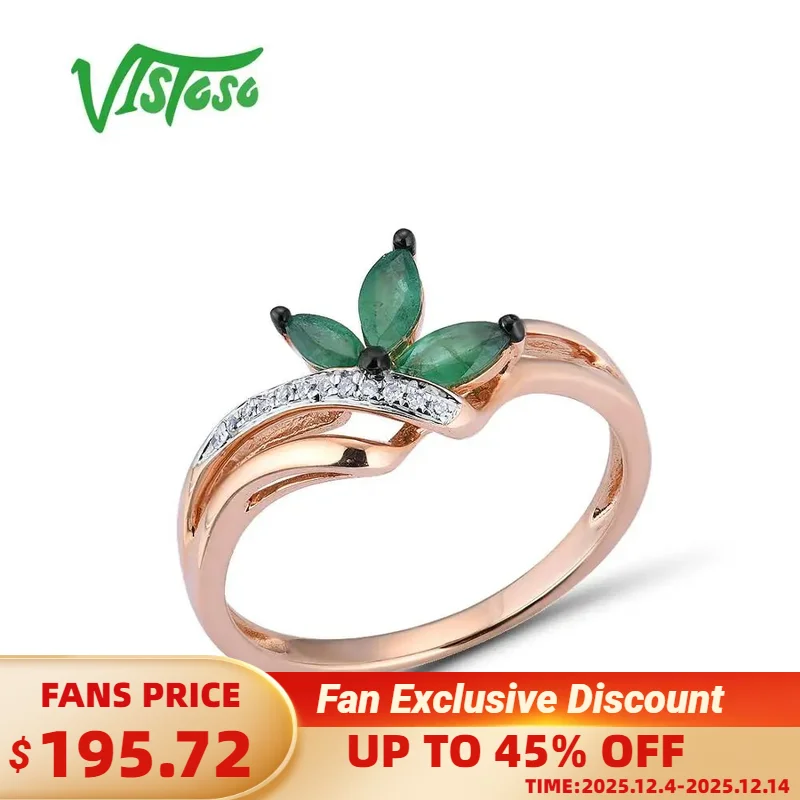

VISTOSO Gold Rings For Women Genuine 14K 585 Rose Gold Ring Magic Emerald Sparkling Diamond Engagement Anniversary Fine Jewelry