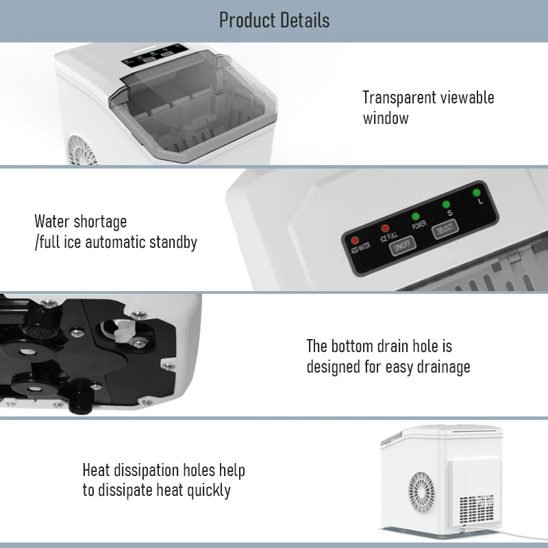 حار بيع 12 كجم/24 ساعة التلقائي المنزلية الصغيرة المحمولة آلة صنع الثلج قائما بذاته التلقائي السائل الفريزر مولد الثلج