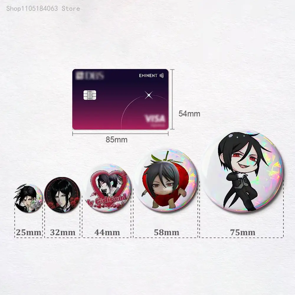 Sebastian Michaelis Badges 25 32 44 58 75 mm Round Cosplay Pin Bag Decor Fans Collect Friends Gifts Brooch Souvenir