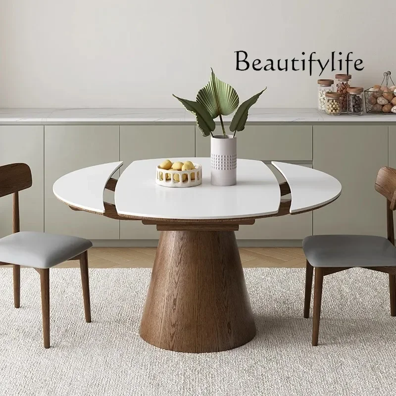 Solid wood rock slab square and round   apartment telescopic folding dining table square and round retro telescopic round table